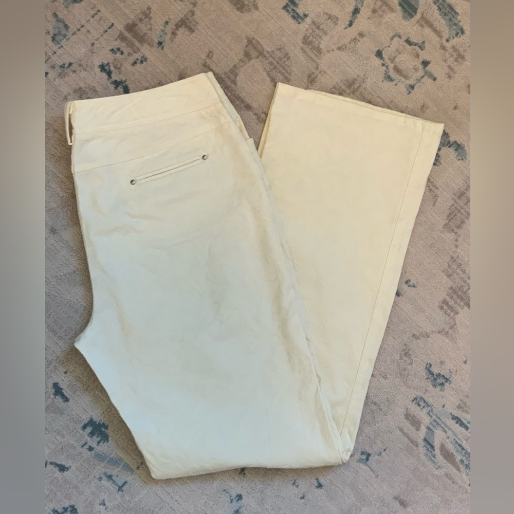 Women’s Trousers Etc Ivory Cotton Paisley Straight Stretchy Summer Pants Size 6